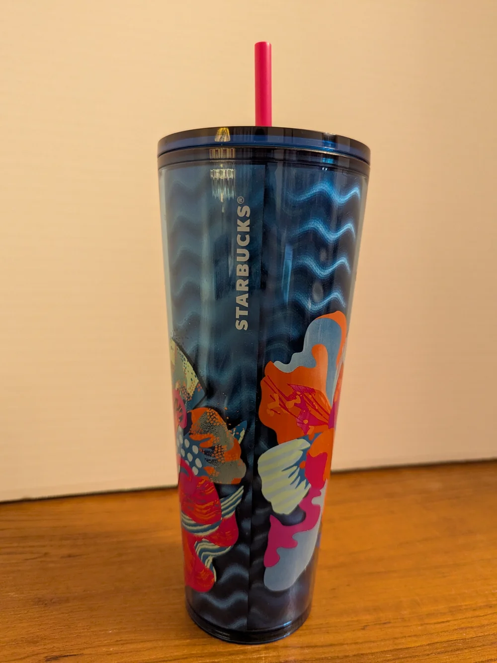 Starbucks 2024 Blue Waves Tumbler with Pink Straw NWT